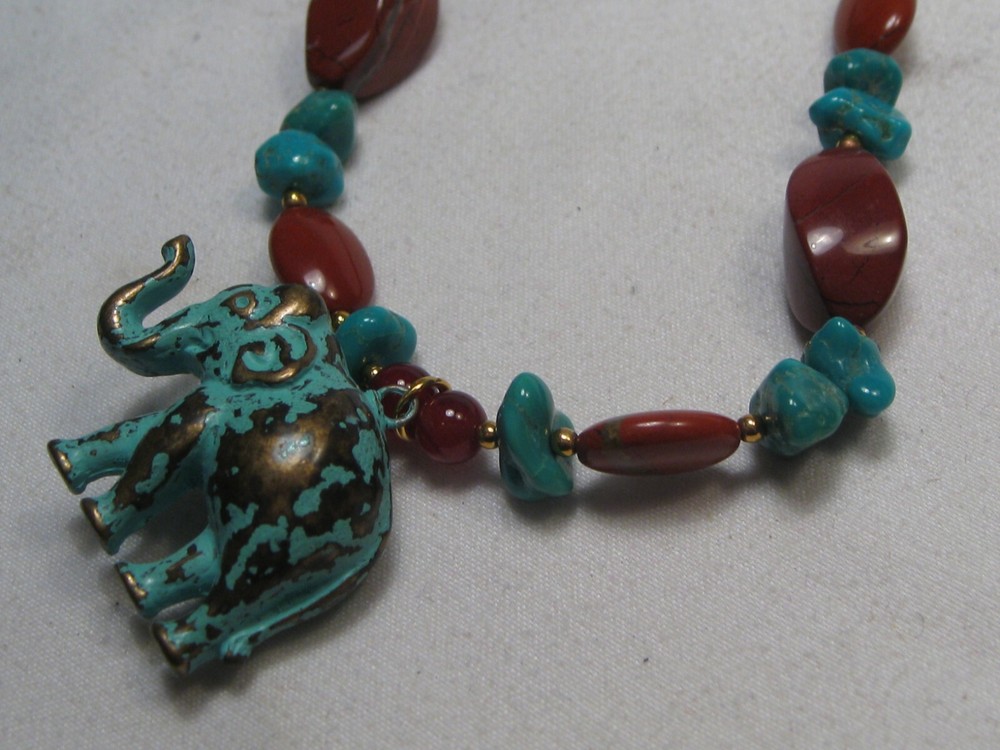Stone Necklace w/ Elephant 24". #10