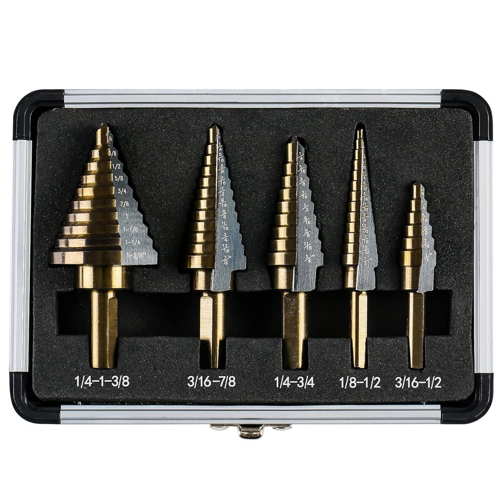 IRONANT Step Drill Bits, 5PCS HSS Titanium Bit Set, 50 Straight