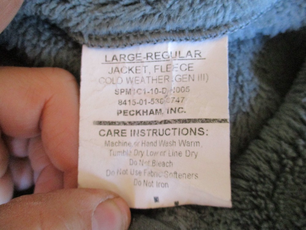 GENIII Cold Weather Fleece Jacket, GI Issue, LARGE REGULAR