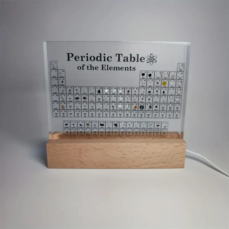 Wood Base Periodic Table with Real Elements Display With LED Acrylic