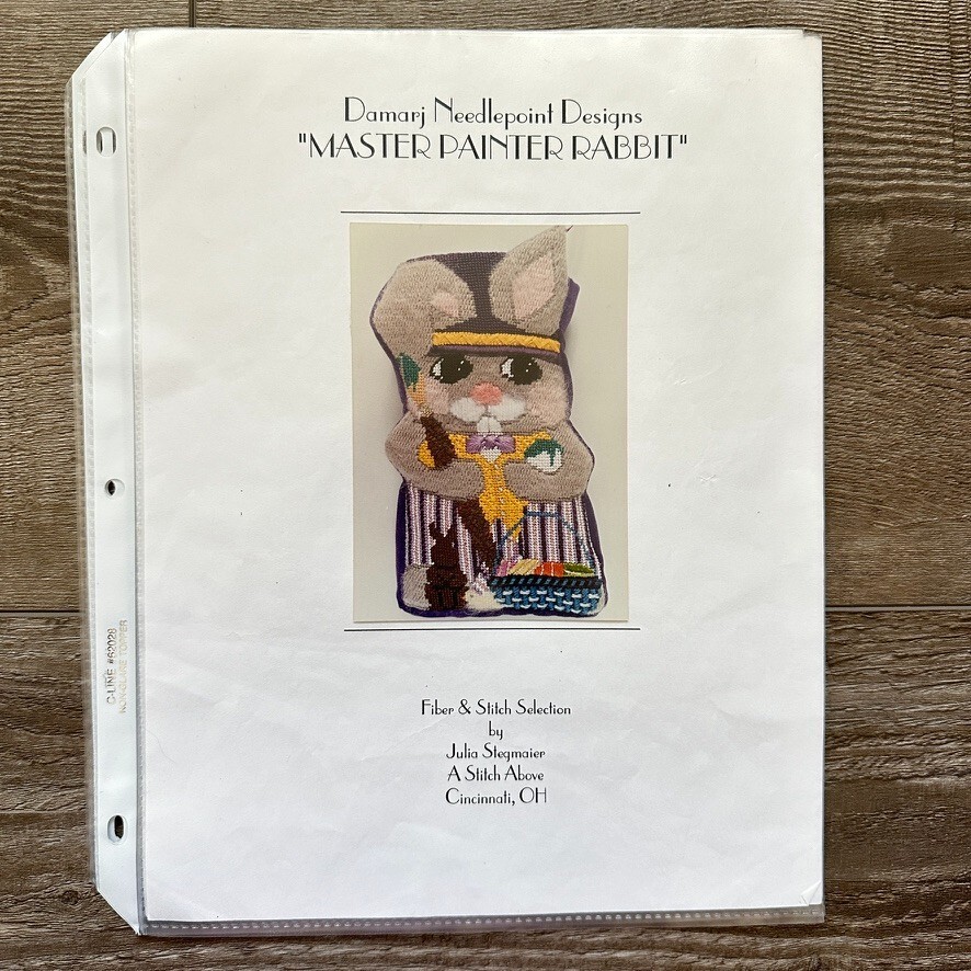 Vintage Damarj "Master Painter Rabbit" Needlepoint Canvas, Threads