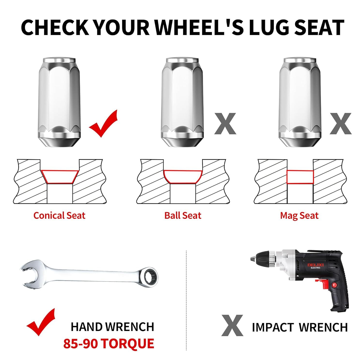 24pc Lug Nut Set 1.75" Long Bulge Acorn 14x2 Chrome Wheel Nuts 2004-2014 F150