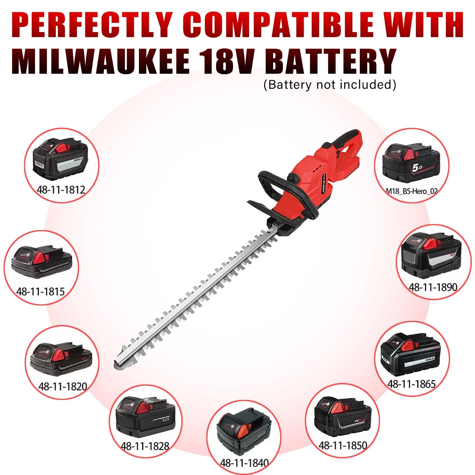 20" Handheld Electric Cordless Hedge Trimmer Bush Trimmer For Milwaukee Battery
