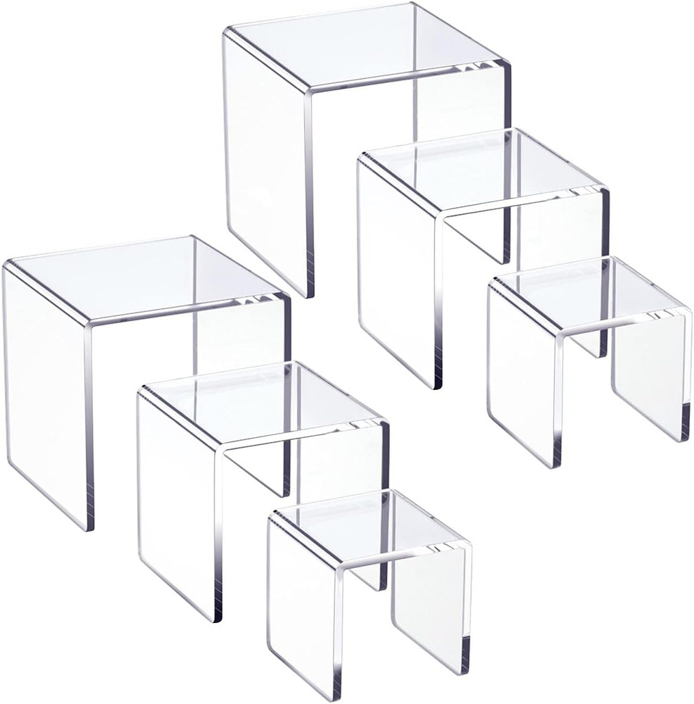 Clear Acrylic Display Risers 2 Sets, 3-Tier Risers Stands Showcase for Amiibo Fu