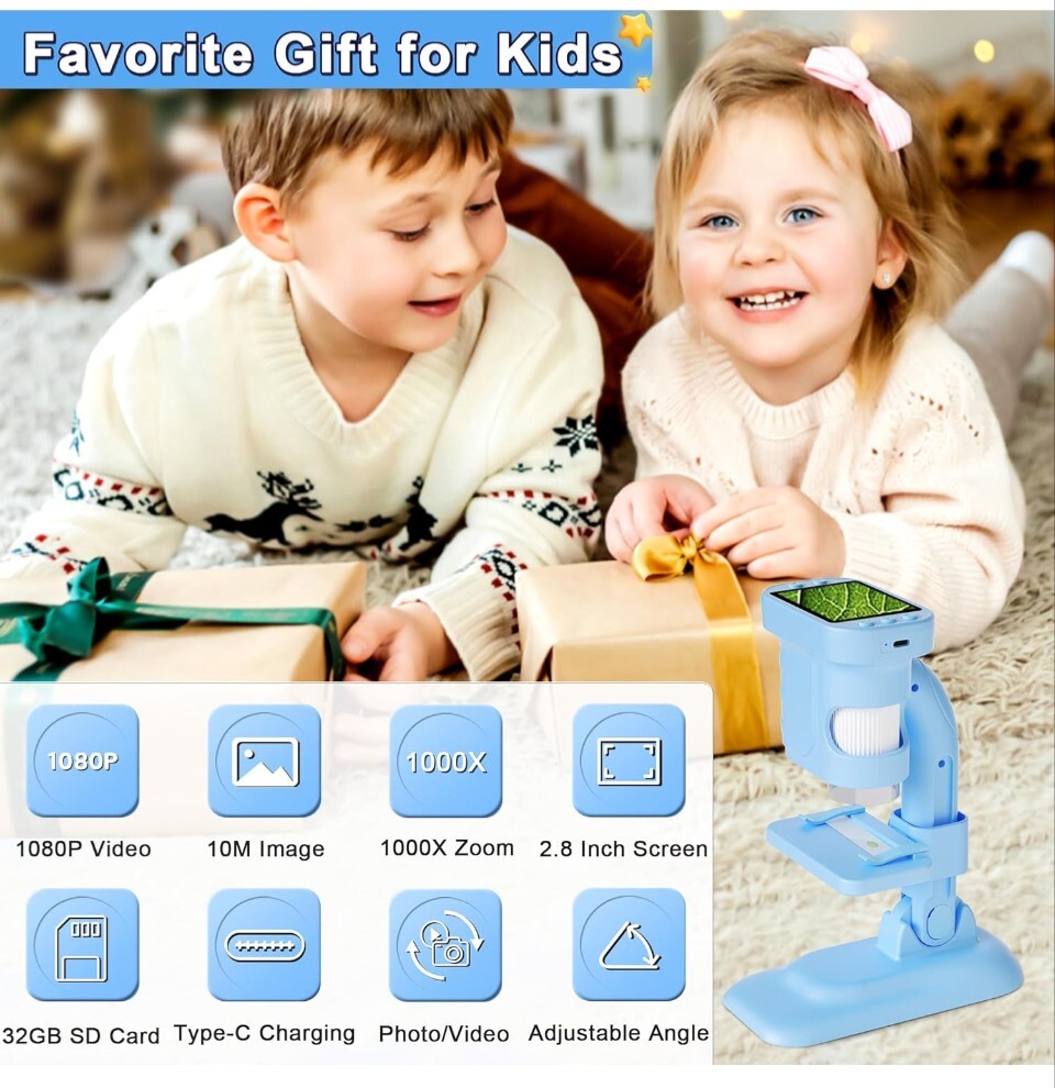 Kids Microscope - Mini Handheld Microscope for Kids, Portable Pocket Digital...