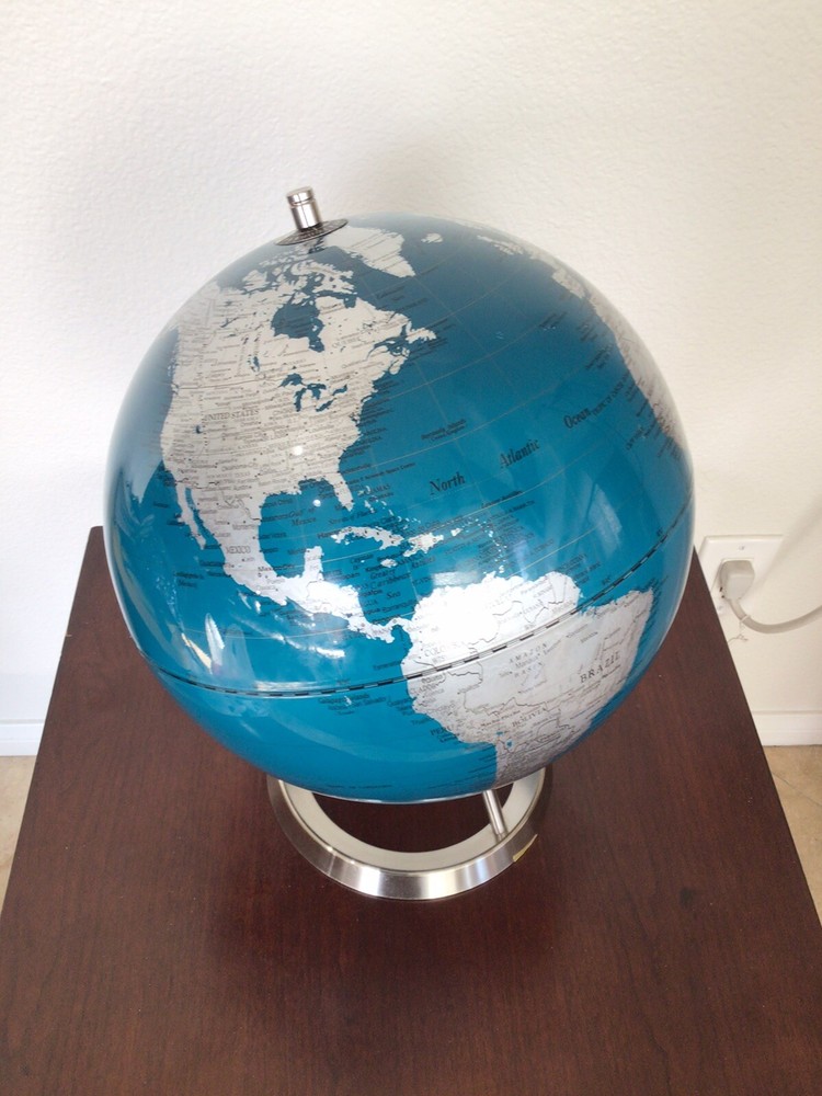 Full Circle Vision Blue & Silver Desktop World Globe 15.5” Tall