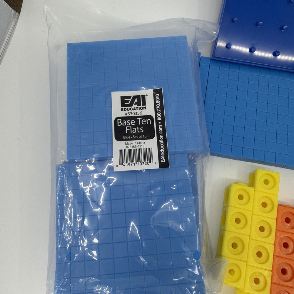 Base Ten Blocks Class Set Cubes, Rods, Flats, Fractions Tiles, Math Bundle