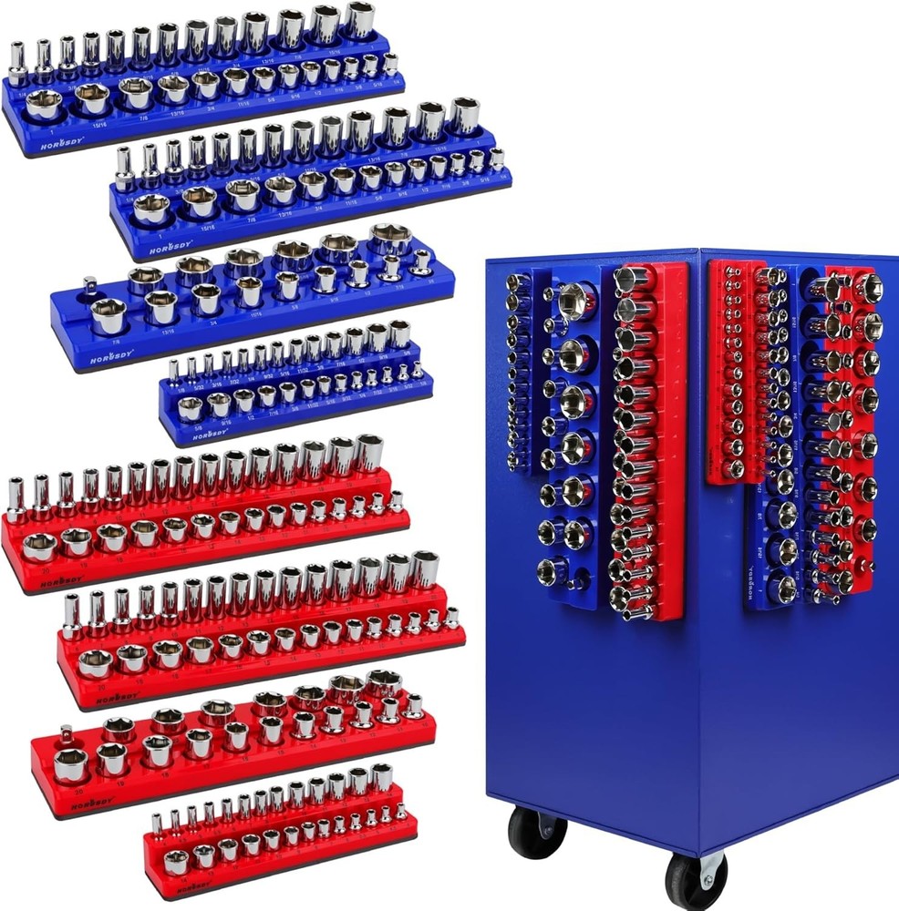 Compact Magnetic Socket Organizer for Tool Drawer with Rubber Surface Protection