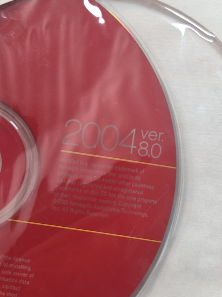 McAfee Virus Scan 2004 Version 8.0 Disc Only No Scratches