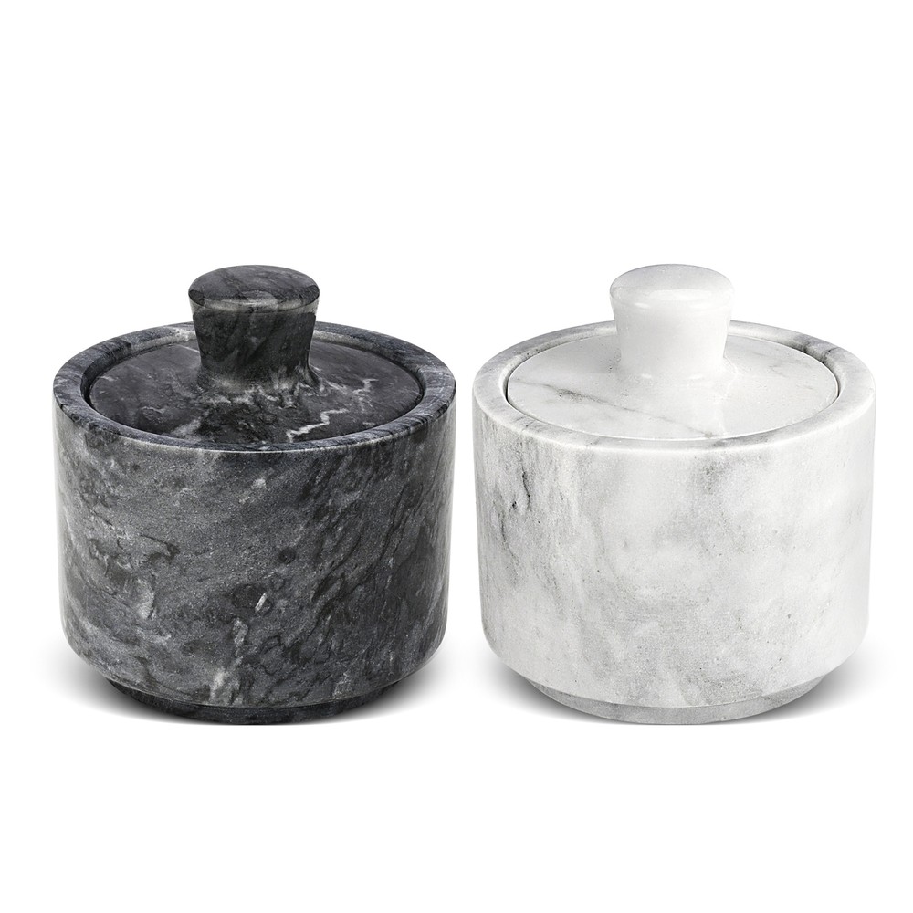 Marble Salt Cellar with Lid, Multi-Purpose Marble Container (Black & White)