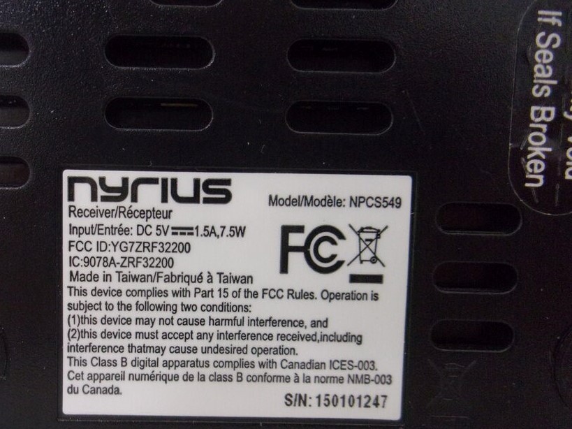 Nyrius NPCS549 Wireless Receiver HDMI Full HD 1080p SEE NOTES