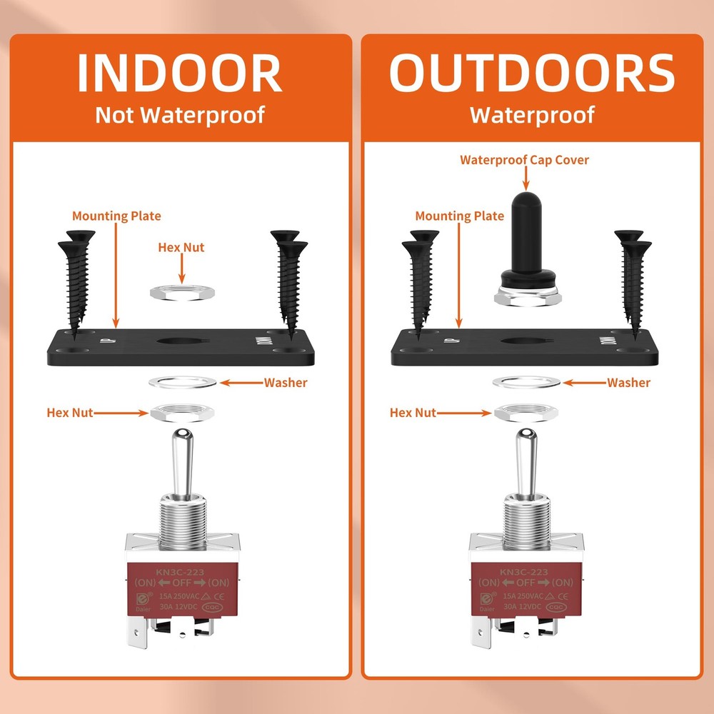 12V 30A DPDT Reverse Polarity Toggle Switch for Up Down Mounting Panel