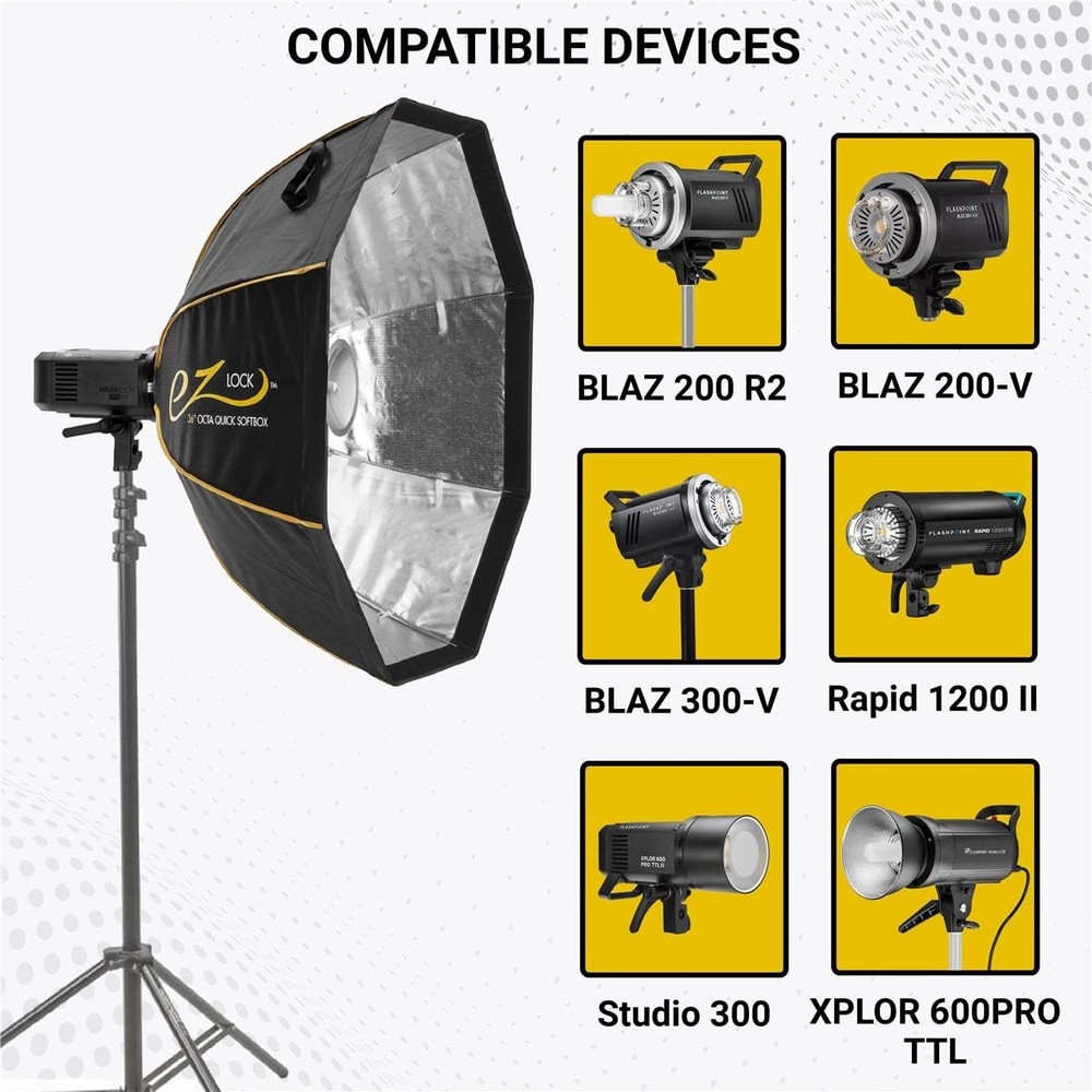 Glow EZ Lock 36" Octa Small Quick Softbox, Eight-Sided Parabolic Softbox Open...