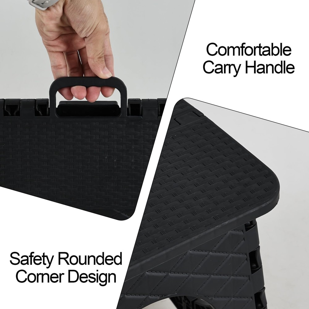 Folding Step Stool, 10 inch Non-Slip Foldable Stools, Step Stool with Handle,...