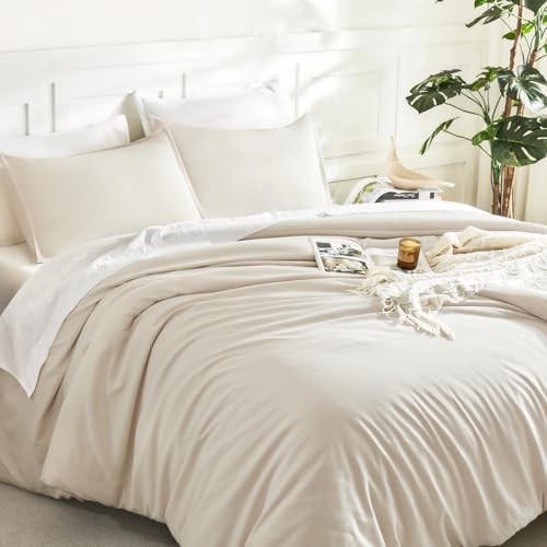 Comforter Set 3 Pieces Lightweight Fluffy Solid Bedding Comforter Queen Beige
