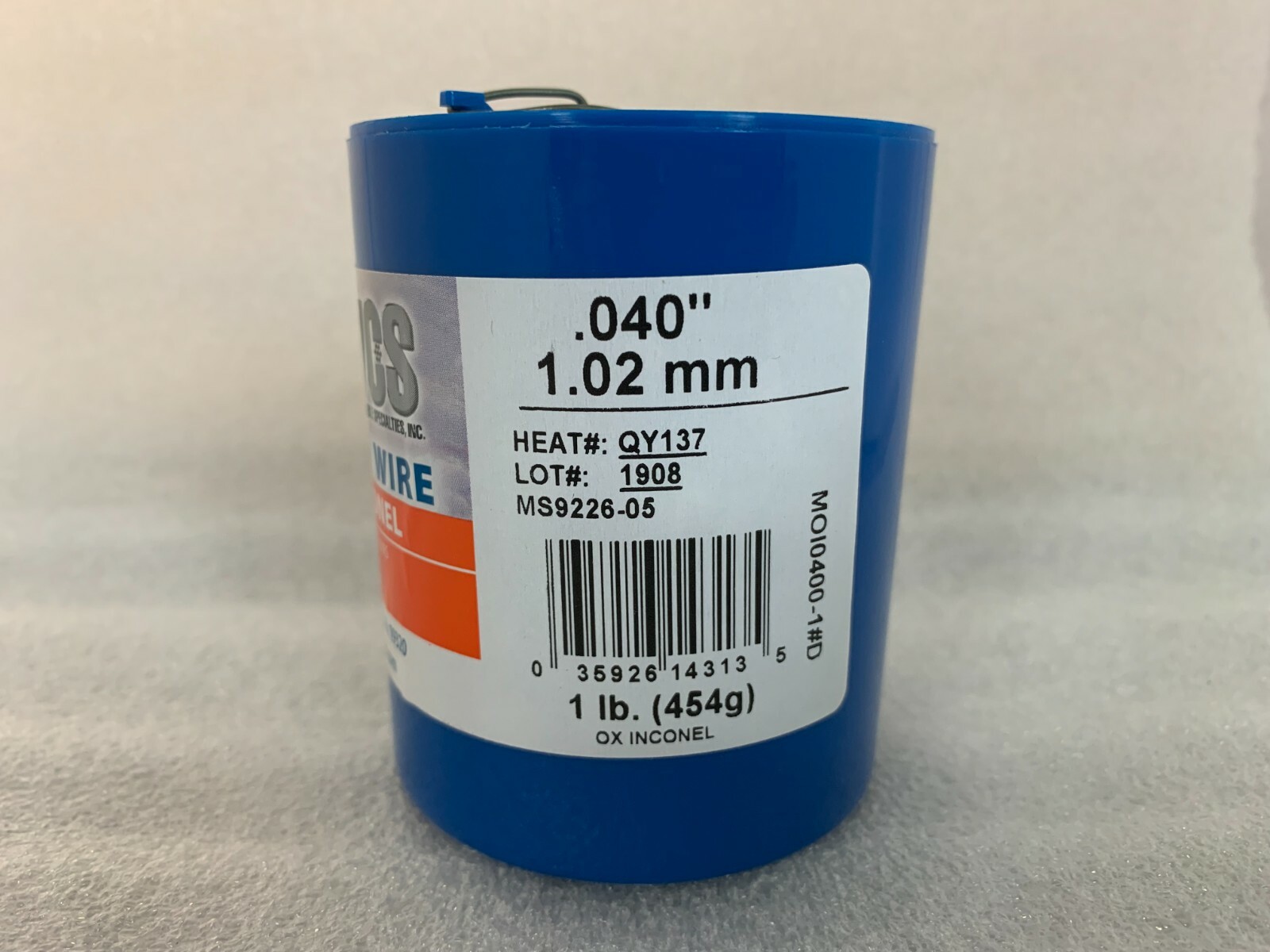 Military Standard MS9226-05 Oxidized Inconel 0.040" Dia Safety Lock Wire - 1 lb