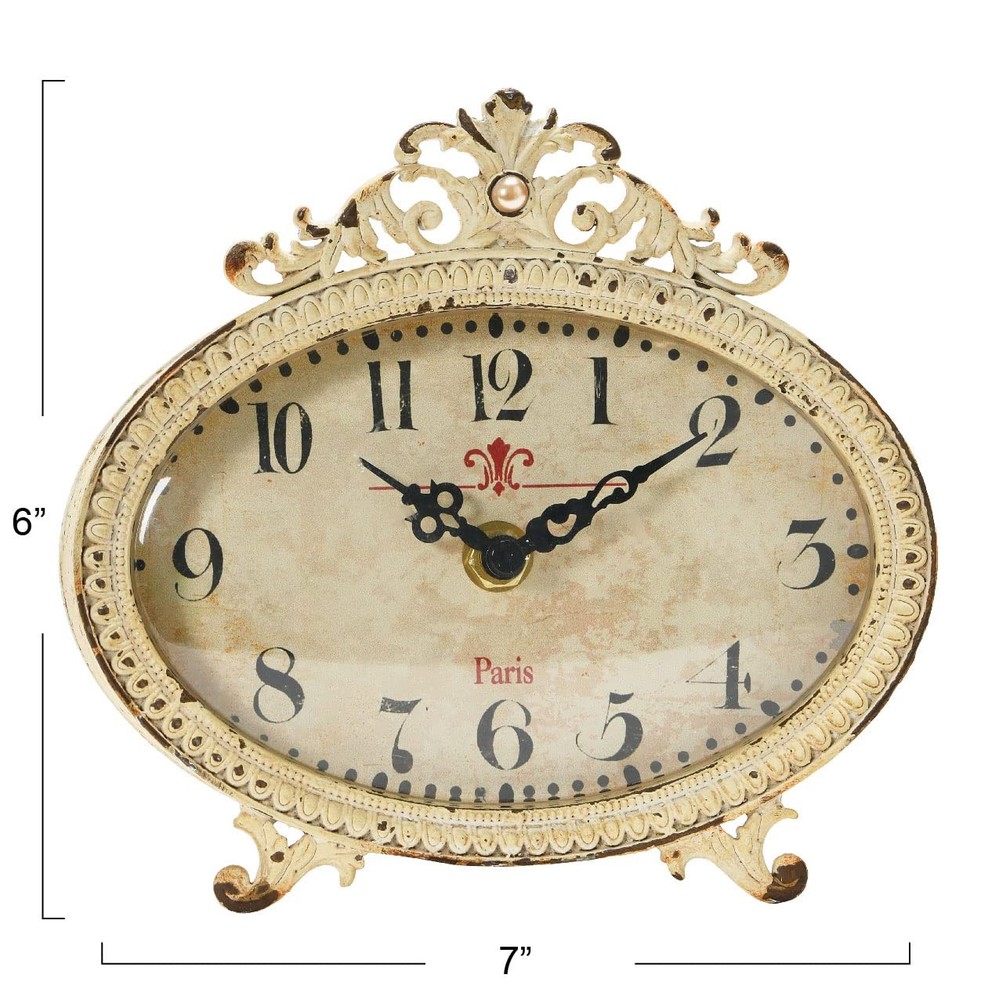 Distressed Pewter Mantel Clock, Cream