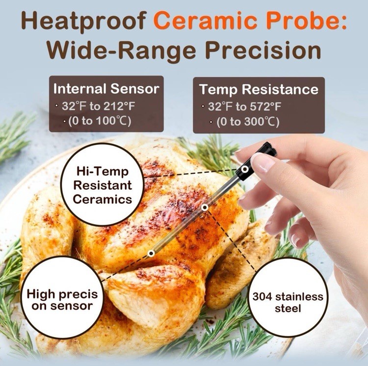 BOTDOYS Real-Time Alerts Wireless Meat Thermometer Smart Bluetooth Probe