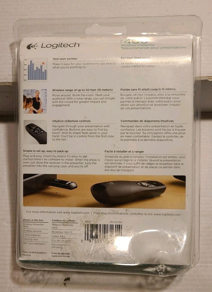 NEW Logitech R400 Wireless Presenter Laser Presentation Remote Pointer 50 Foot