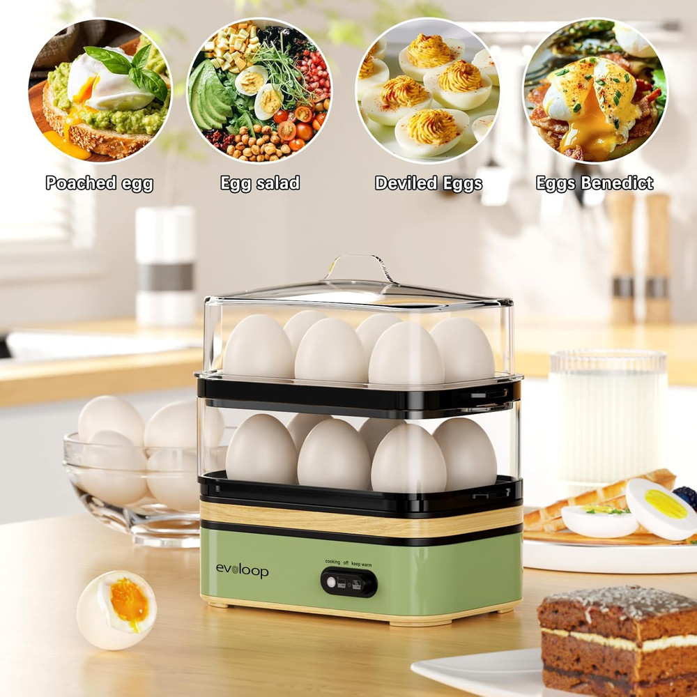 Rapid Egg Cooker Electric 12 Eggs Capacity, Soft, Medium, Hard Boiled, Poached,