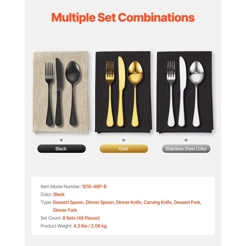 48-Piece Black Silverware Set