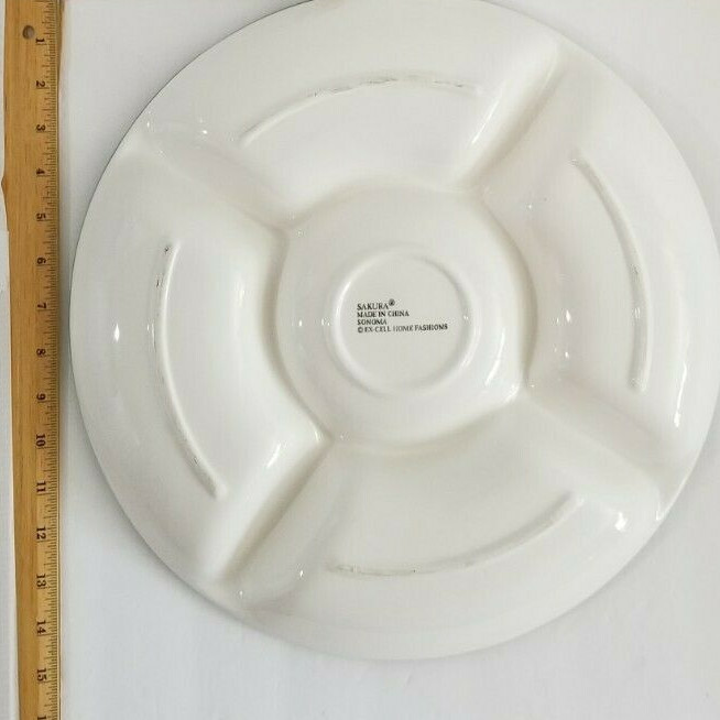 Sakura Sonoma Chip & Dip 15" Round Ceramic 5 Divided Sections Fruit Design