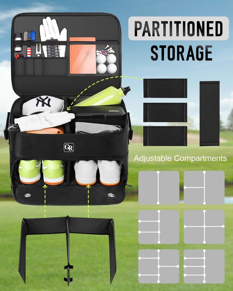 Odor-Absorbing 2-Layer Large Golf Trunk Organizer with 48L, Black