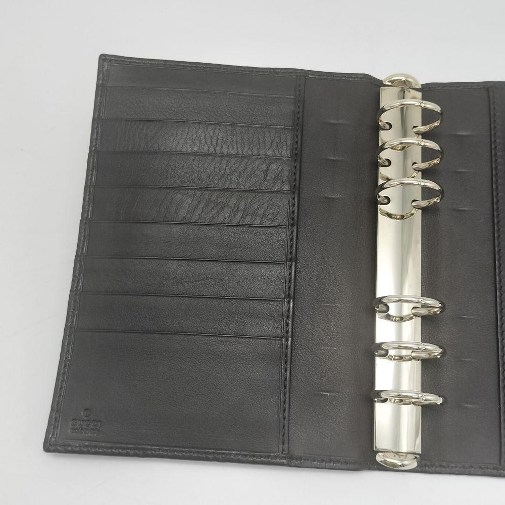 GUCCI GG Pattern Notebook Cover Leather Dark Brown x Silver Hardware Authentic