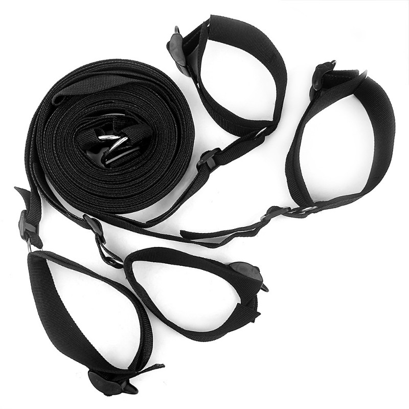 Bed Restraint Harness Set Handcuffs Ankle Cuffs Strap Kit 7-ring Adjustable BDSM