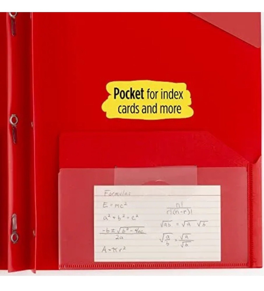 Five Star 2-Pocket Folder (4 Pack) Plastic 3-Prong Folders W/Stay-Put Tabs + GWP