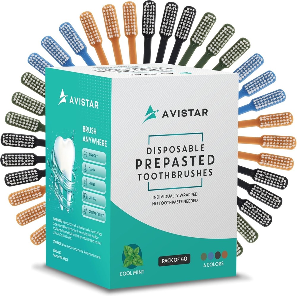 40 Prepasted Disposable Toothbrushes Indivily Wrapped - Single