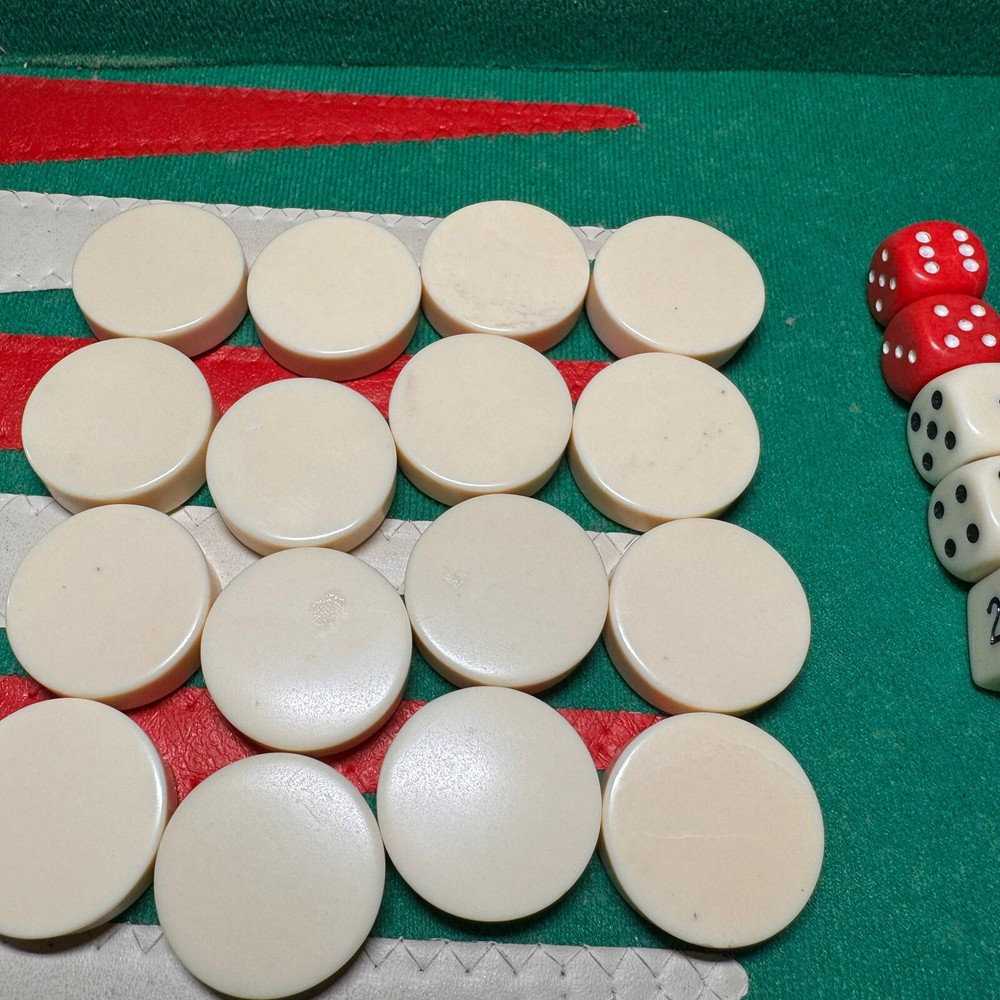 VTG Backgammon Set Bakelite 32 Red Cream Pieces
