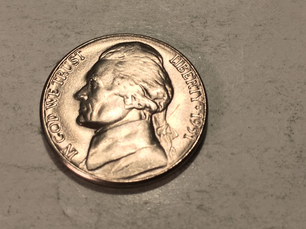 1951-D With Nice Struck Thru on Reverse Error Nice~Ch/Gem Jefferson Nickel