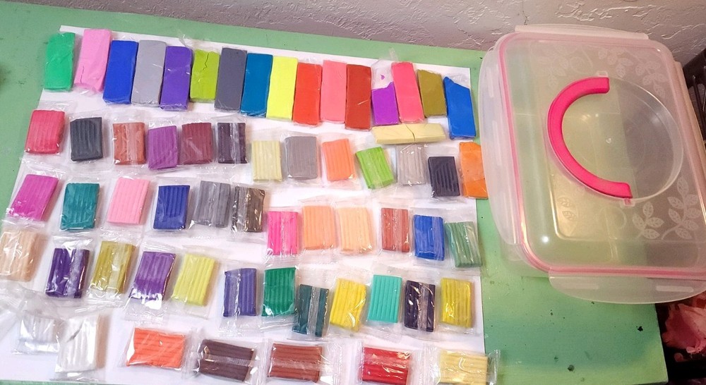 Polymer Clay NEW & USED, Assorted Colors, with Storage Container