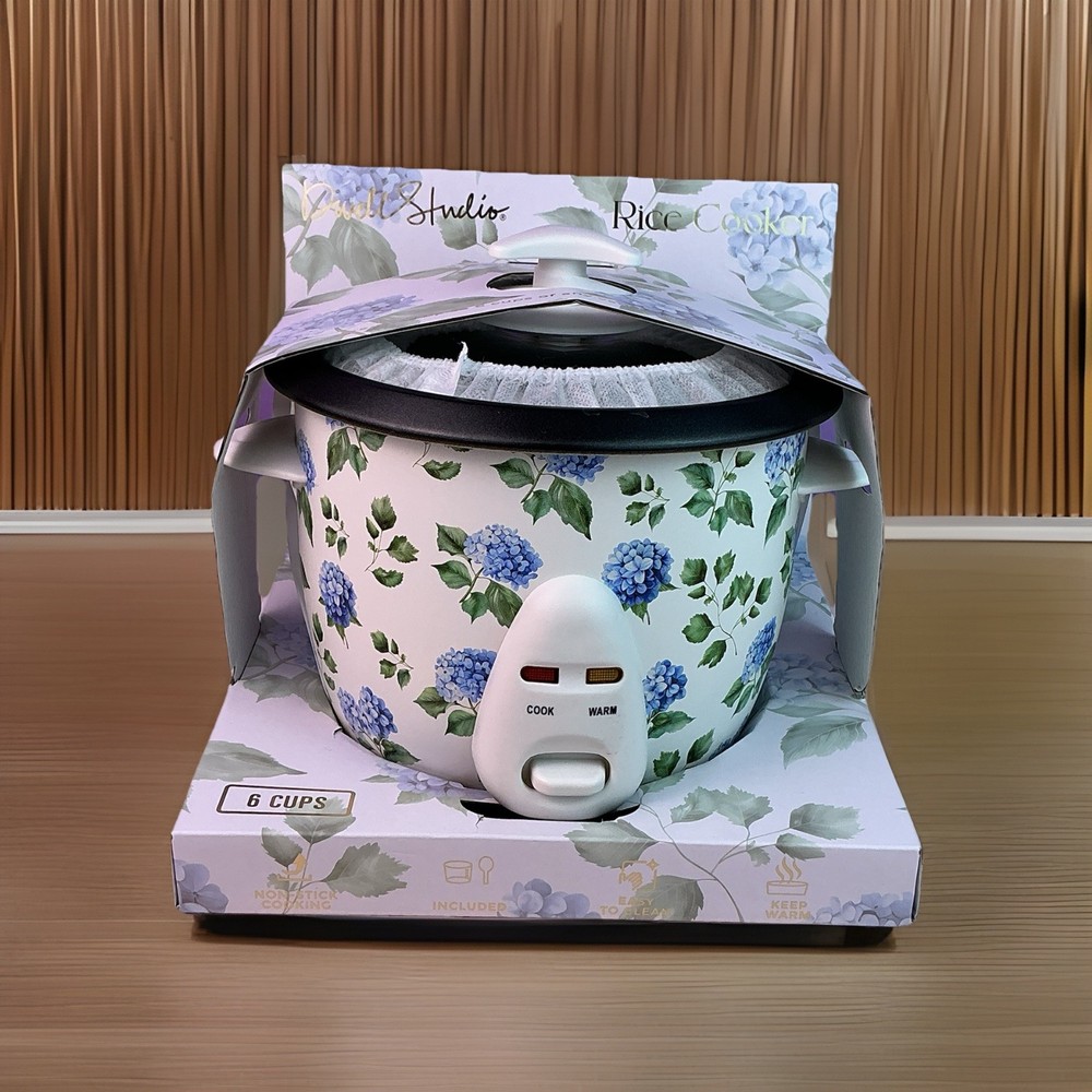 Dwell Studios Rice Cooker Blue Hydrangea Pattern* NEW* Makes 6 Cups/Non Stick*