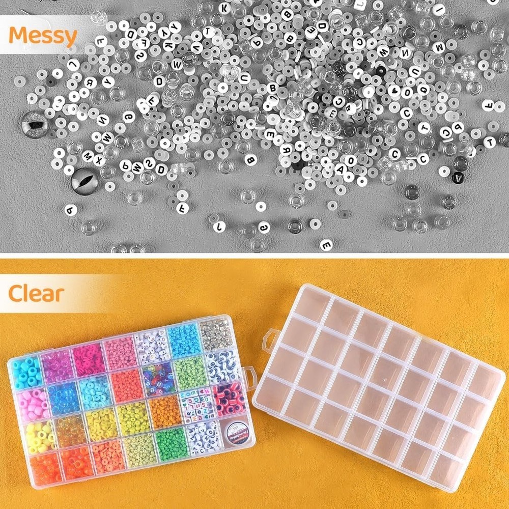 Compact 28 Grid Acrylic Bead Organizer Box - Transparent Craft Storage Solution