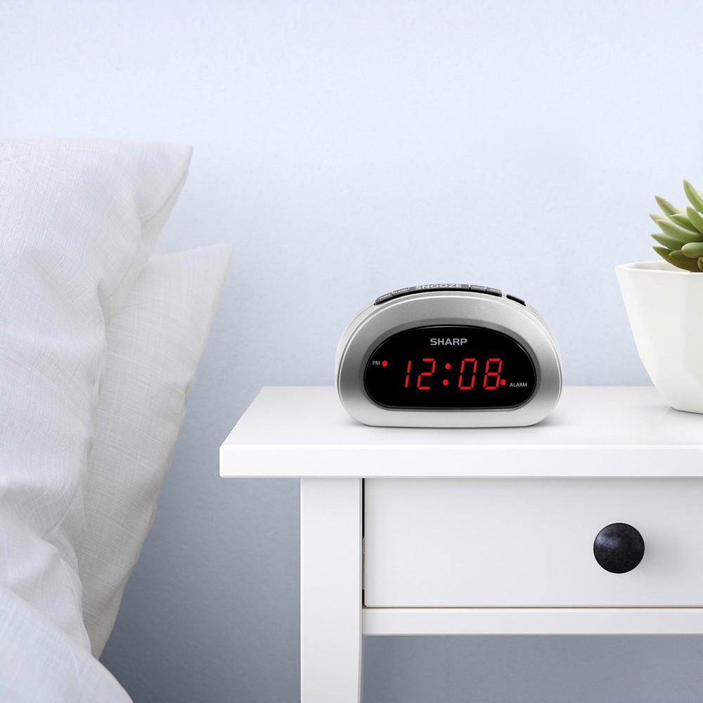 Digital Alarm Clock, Cosmic Silver, Easy to Set Controls, Red LED Display