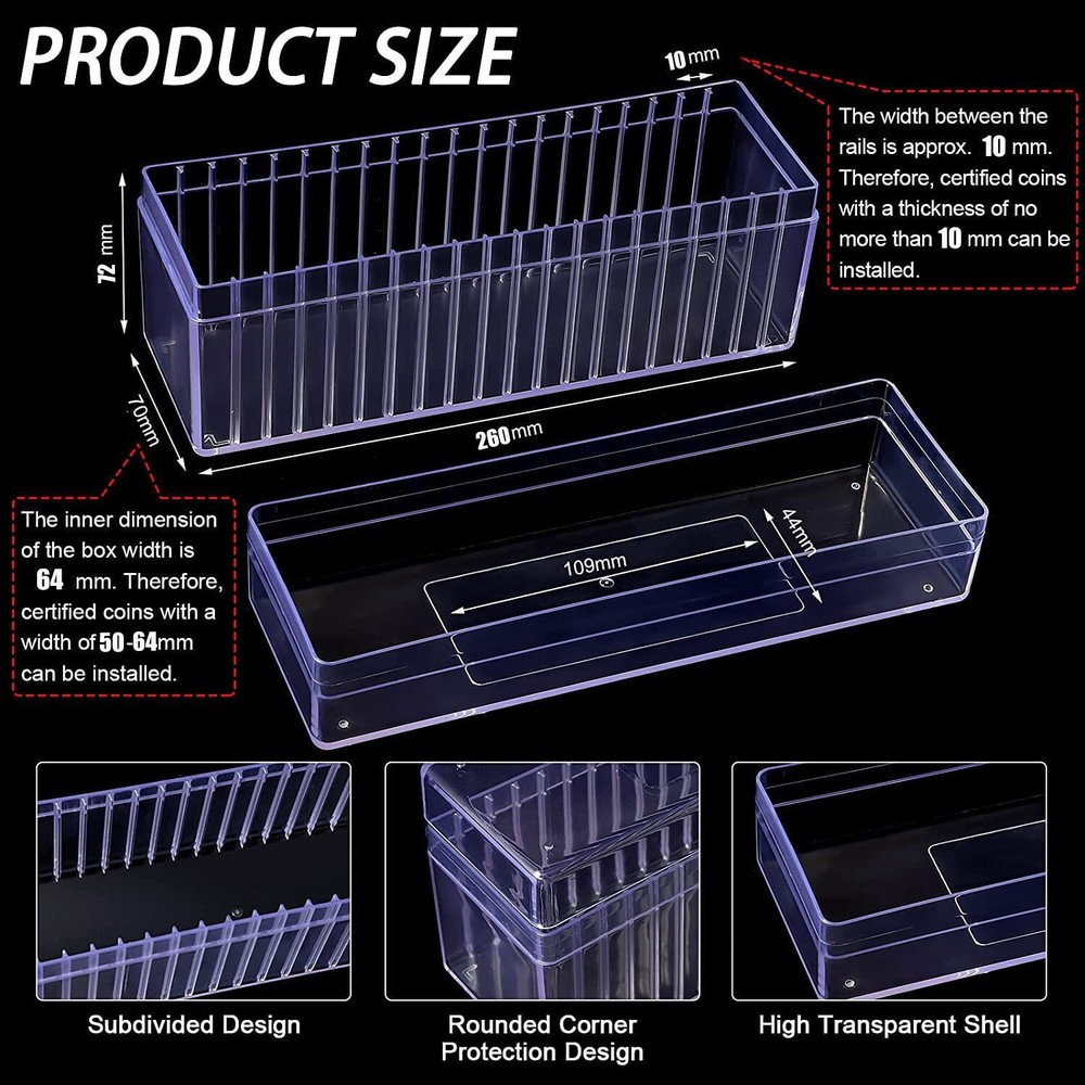 4PC Transparent PC Coin Storage Box 20 Slab Coin Holder for PCGS NGC PCCB PMGab