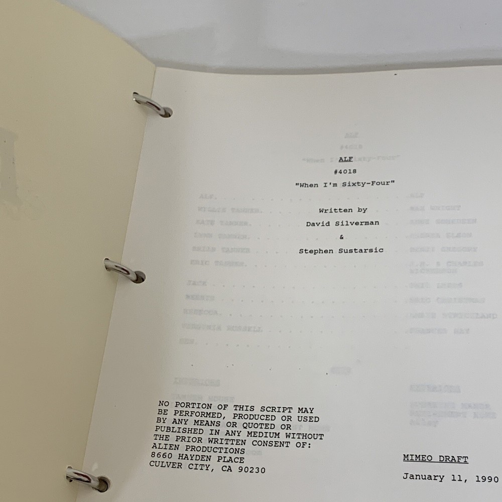 Original Alf TV Script Show, UNIQUE COPY! “When I’m Sixty-Four” #4018