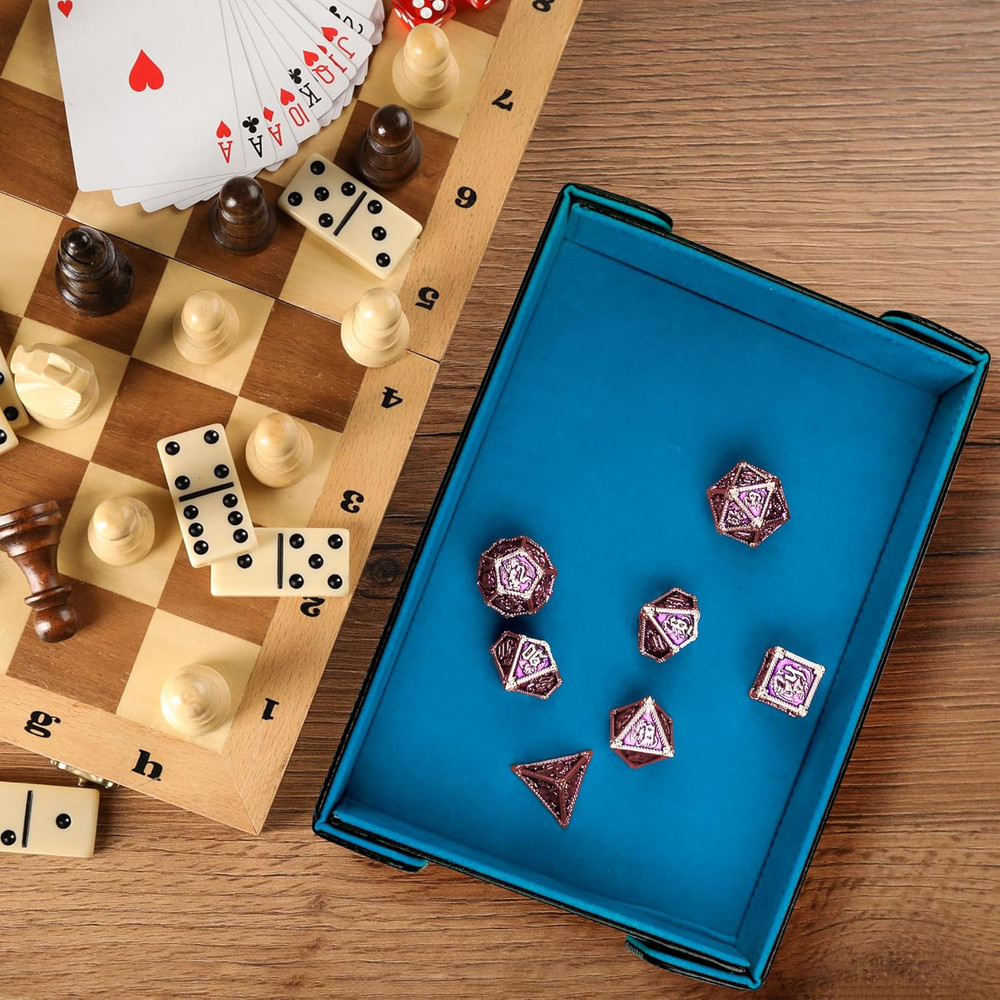 2 Pieces Magnetic Dice Tray Rectangle Folding Dice Rolling Tray PU Leather Dice