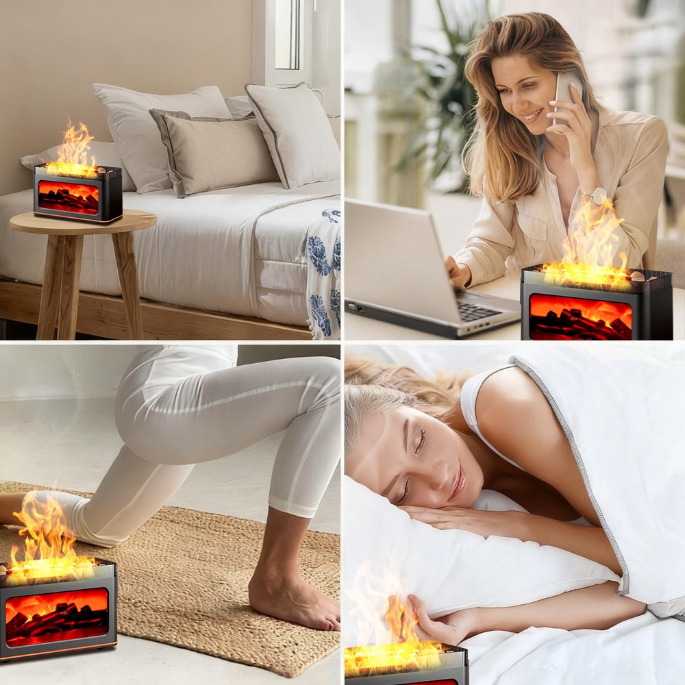 US 7 Colors Fireplace Flame Air Diffuser Humidifier Aromatherapy Remote Home Car