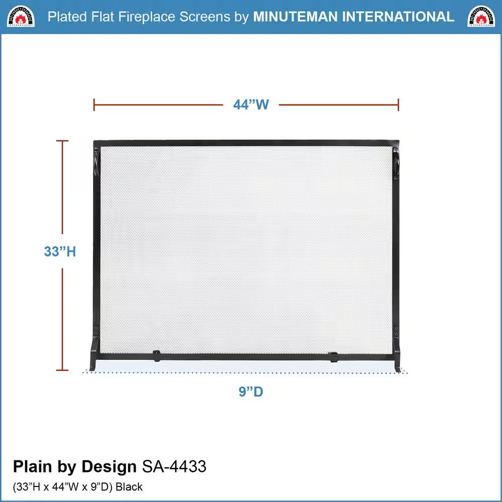 44 In. L Matte Black 1-Panel Plain by Design Flat Fireplace Screen