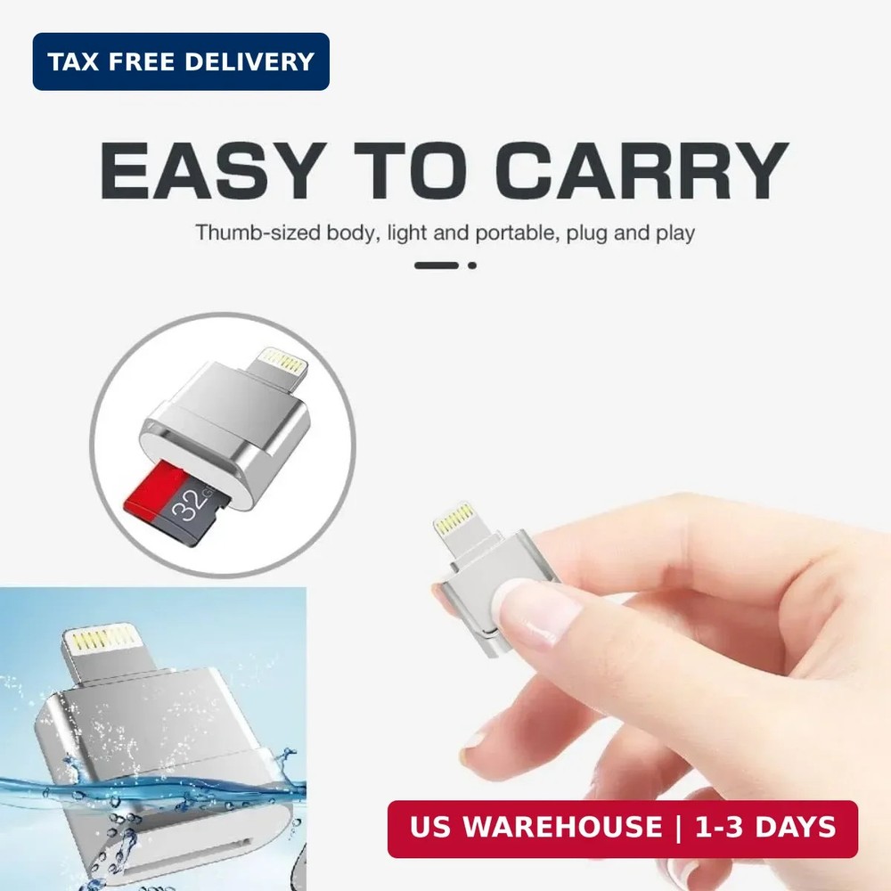 Apple MFi Certified Lightning to Micro SD Card Reader for iPhone, iPad - Support