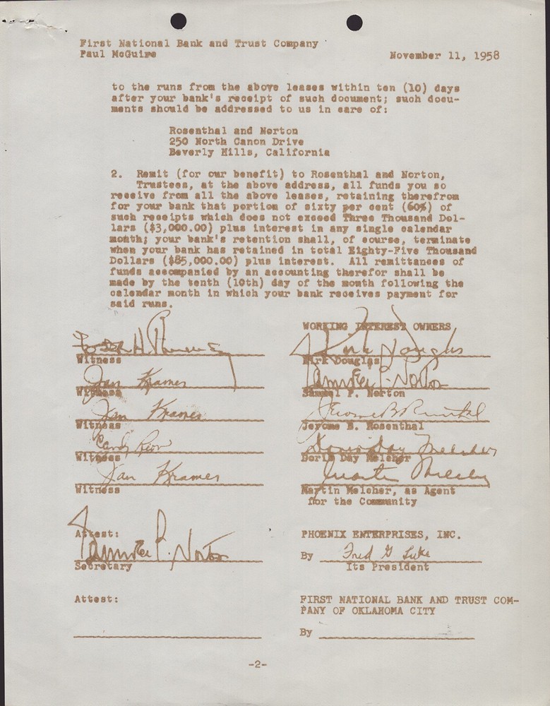 DORIS DAY - DOCUMENT SIGNED 10/22/1958 WITH CO-SIGNERS