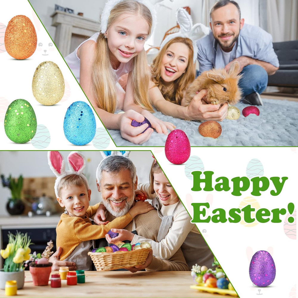 60 Pcs Plastic Easter Eggs Glitter Easter Fillable Eggs Bulk Empty Surprise Eggs