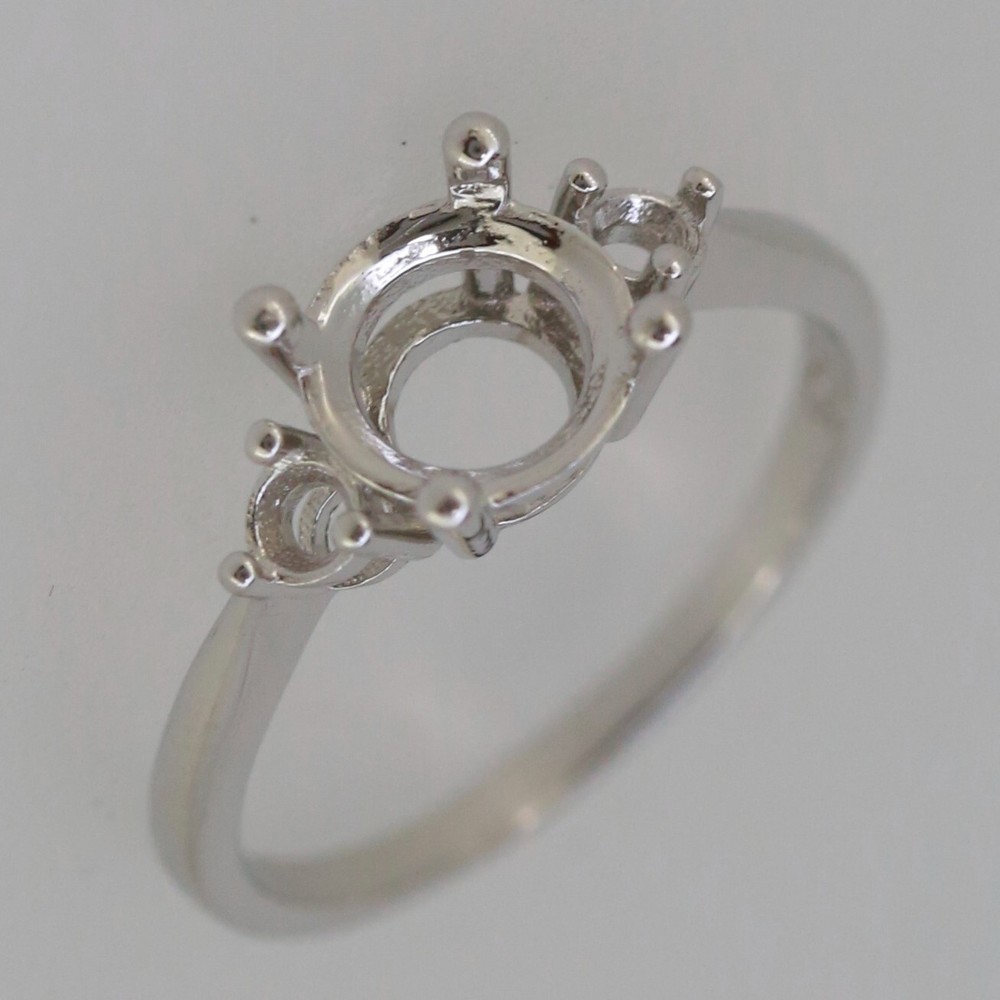 Sterling Silver Semi Mount Ring Setting RD 7x7mm 3 Stones
