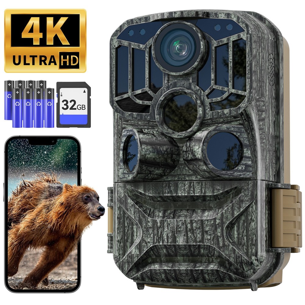 Trail Camera 48MP WiFi Bluetooth Night Vision Motion Activated Waterproof 32G