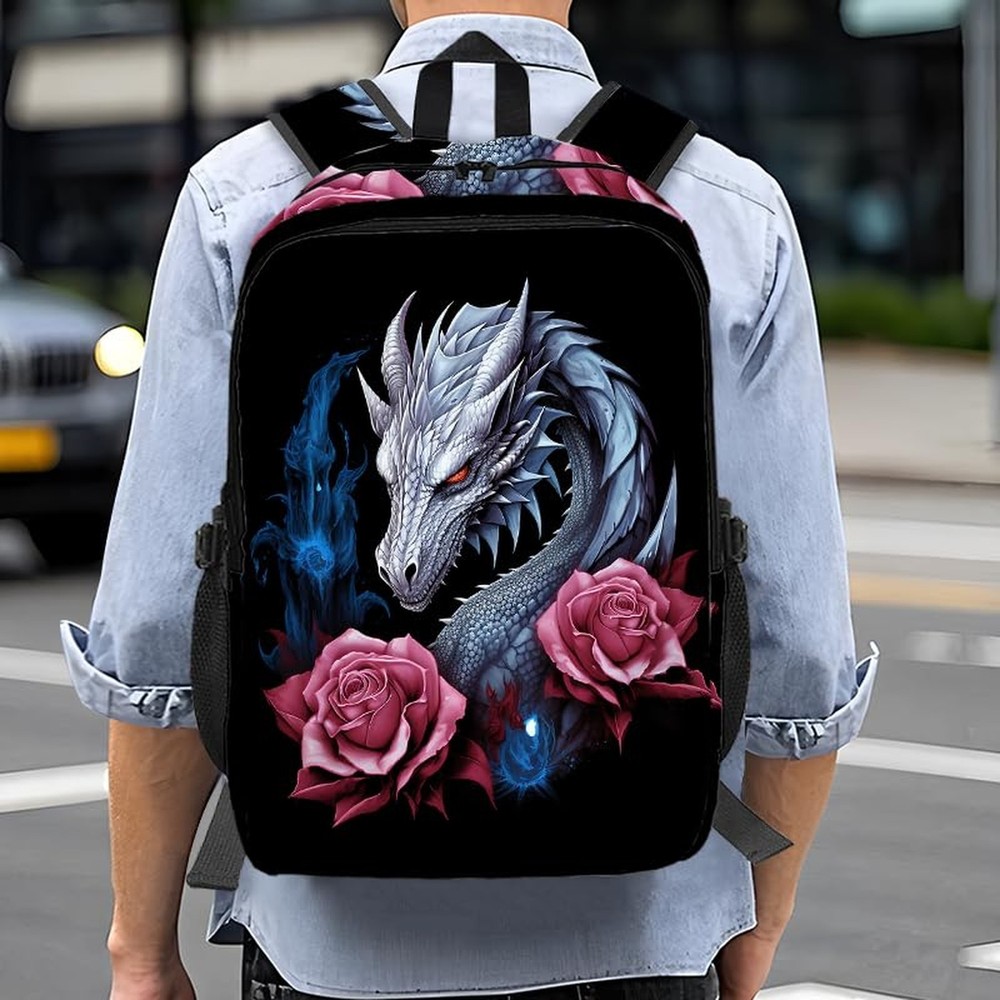 Xzyopcwx Dragon and rose Backpack With Adjustable Straps Multi-Functional Day...