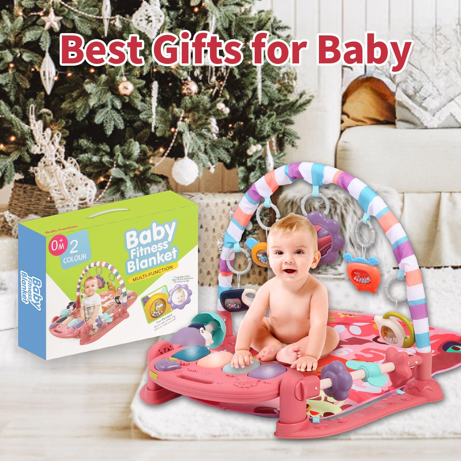 Baby Gym Play Mat, Piano Kick and Play Lights and Music Tummy Time Toys Infan...