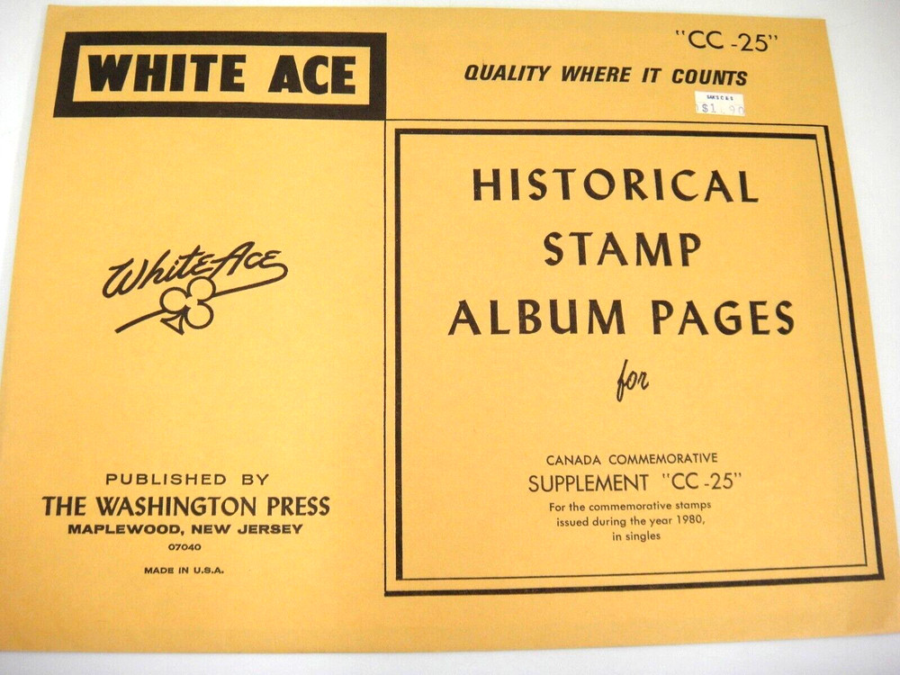 White Ace Stamp Album Pages Canada Commemorative Singles Supplement CC-25 1980